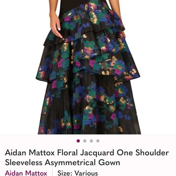 AIDAN MATTOX One Shoulder Black Dress w/Floral Layered Jacquared Fabric Sz4 - Picture 3 of 14